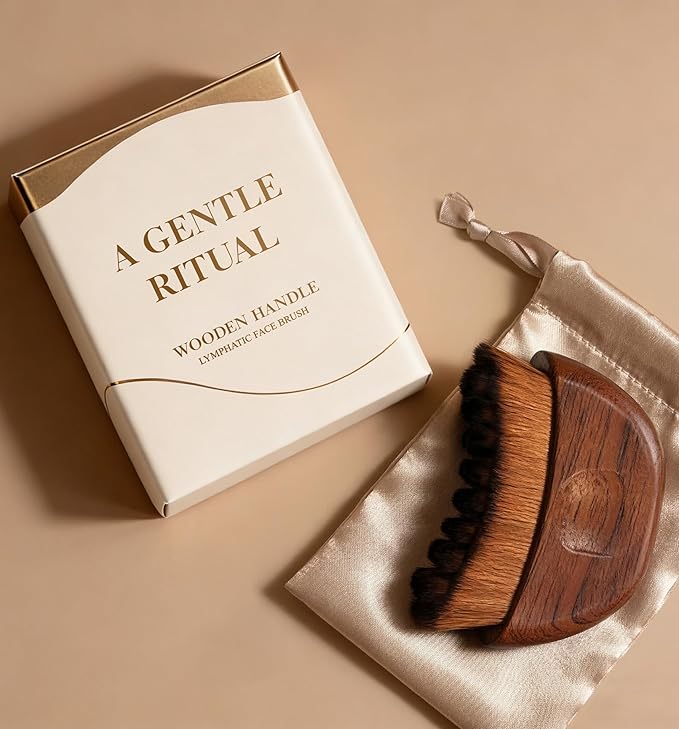 2PCS Lymphatic Contour Face Brush - Wooden Handle Face Brush for Lymphatic Drainage - Facial Sculpting Dry Guasha Brush - Face Lymphatic Drainage Brush - Face Contour Depuff Lift Brushes Sapele
