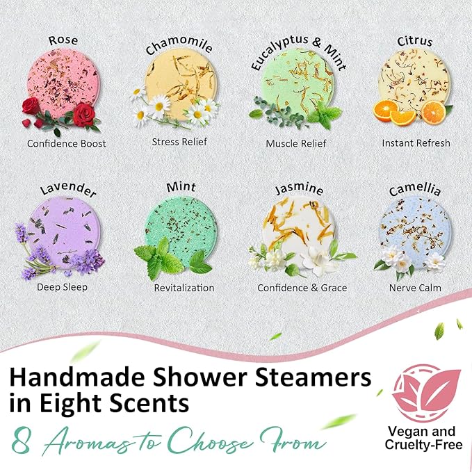 Shower Steamers Aromatherapy Birthday Gifts for Women - 8 Pcs Mothers Day Gifts for Mom Wife Daughter Grandma, Self Care with Natural Essential Oils Relaxation Home Spa Gift Set (Pink)