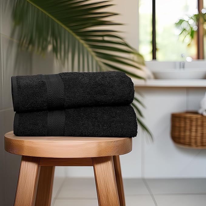 Commercial Bulk Pack of 12 Small Bath Towels – 100% Cotton Terry 24" x 46" – Ideal for Hotels, Salons, Gyms, Spas & Institutional Use – Black