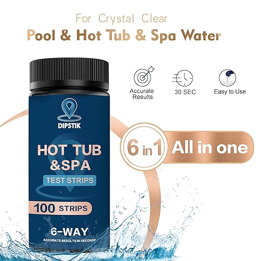 Dipstik Pool & Spa Test Strips - 6 in 1 Water Test for pH, Hardness, Bromine, Chlorine, 100 Counts