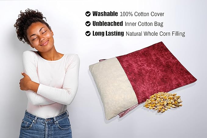Microwavable Corn Filled Heating Pad and Cold Pack/Washable 100% Cotton Cover (Etched - Burgundy, 7.5in W x 11in L)