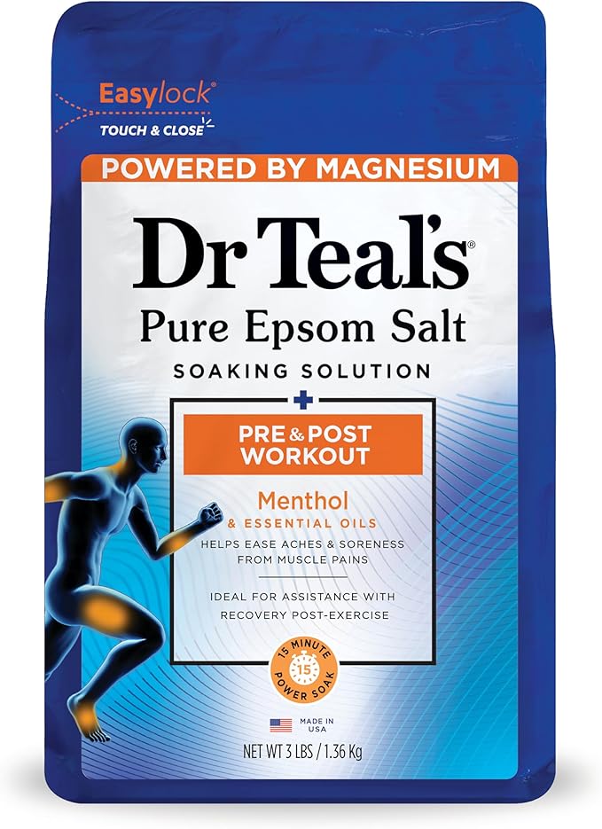 Dr Teal's Epsom Salt Magnesium Soak, Pre & Post Workout with Menthol & Essential Oils, 3 lbs