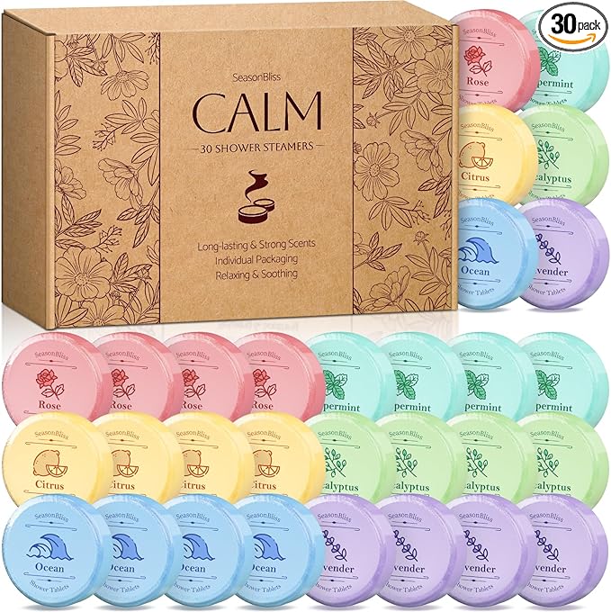 Shower Steamers 30 PCS with Individually Wrapped, Shower Bombs for Women with 6 Rich Scents, Rose Peppermint Citrus Eucalyptus Ocean Lavender, Mother's Day Valentines Birthday Present for Mom Wife Men