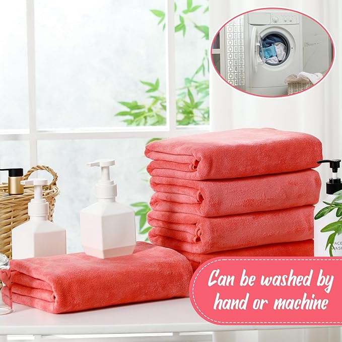 SmoothNovelty 16 Pack Microfiber Bath Towels Bulk 27'' x 60'' Oversized Beach Towel Highly Absorbent Extra Large Soft Drying for Shower Pool Salon Sauna Bathroom Gym Party (Simple,Pink)