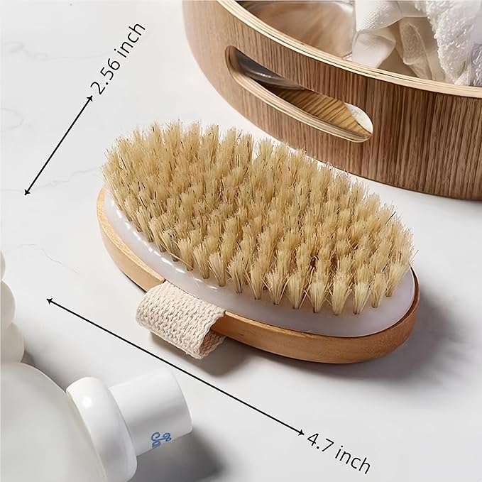 2 Pcs Dry Brushing Body Brush,Natural Bristle Exfoliating Body Scrubbers for Dead Skin,Cellulite,Lymphatic Drainage and Improve Blood Circulation