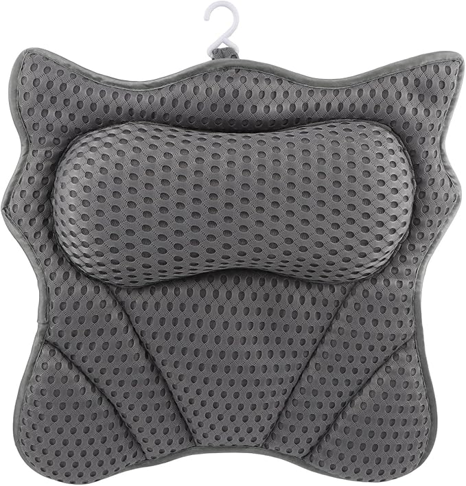 Bath Pillow,Ergonomic Bathtub Pillows for Tub Neck and Back Support,with 6 Powerful Suction Cups,Provide Shoulder and Back Relaxing,Bath Accessory,Fits All Types Bathtub(Grey)