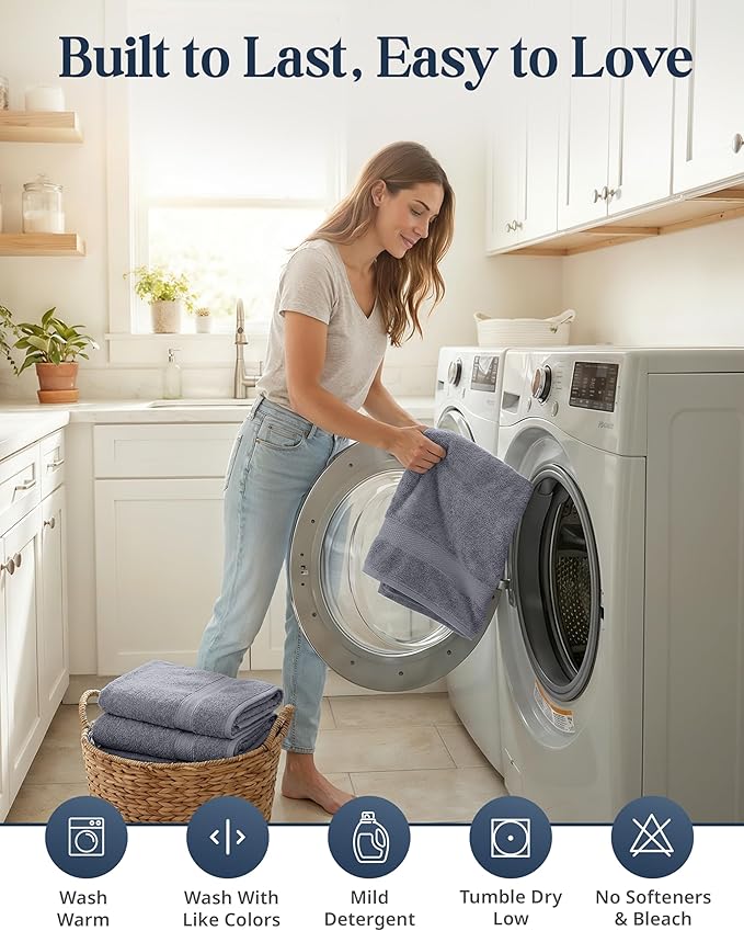 LANE LINEN 100% Cotton Towels Set for Bathroom - 16 Piece Family Pack - Soft, Absorbent & Quick Dry - 4 Bath, 8 Washcloths, 4 Hand Towels - OEKO TEX Certified, Machine Washable & Durable - Cool Grey