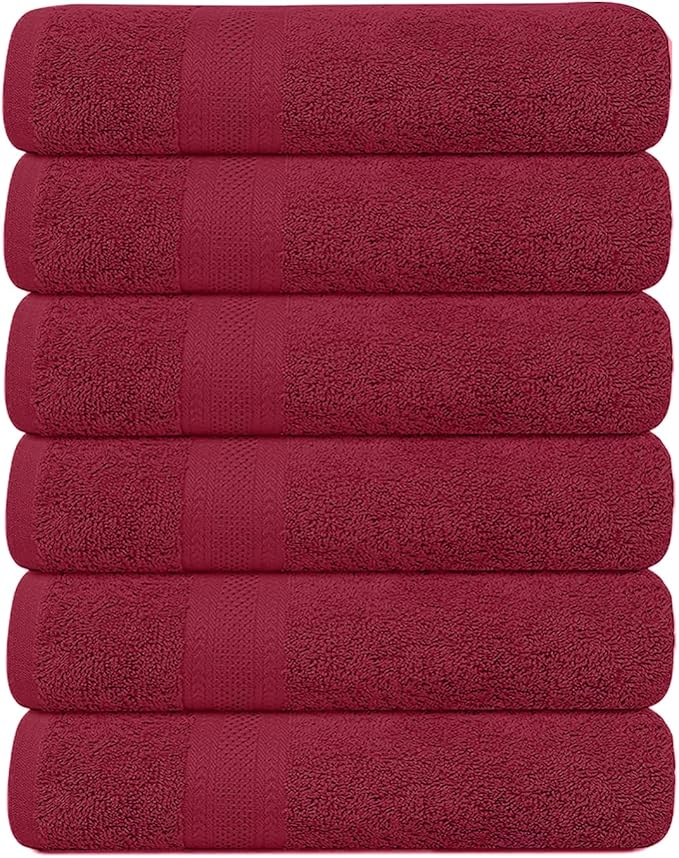 KAHAF COLLECTION 6 Pack Bath Towels Set (27 x 54 Inches) 100% Ring Spun Cotton, Lightweight, Quick Dry, Highly Absorbent Towels (Burgundy, (27x54) Inches)