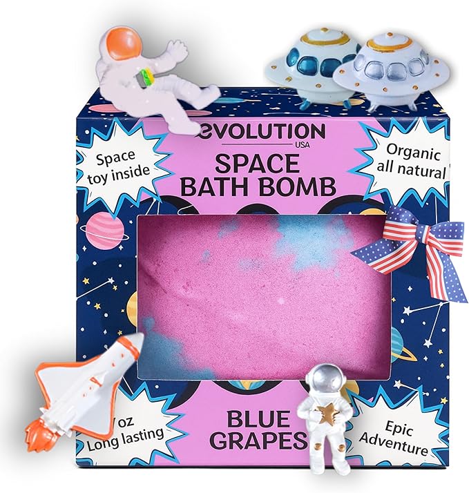 EvolutionUSA 1 Space Bath Bomb for Boys & Girls - Planet Bath Ball with Toy Hidden Inside, Organic Hypoallerganic Space Childrens Bathbomb, Cosmic Lush Bath Bomb Gift Set Birthday, Christmas, Easter