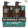 Every Man Jack Sea Minerals + Citron Hydrating Mens 3-in-1 All Over Wash for All Skin and Hair Types - Body Wash, Shampoo and Conditioner with Naturally Derived Ingredients - 28.8oz (2 Pack)