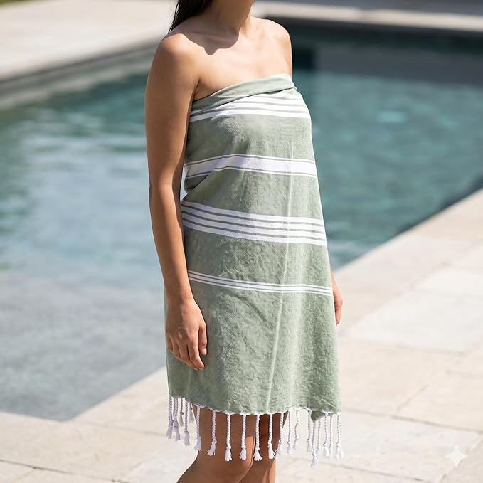 EPHESUS TOWELS Turkish Beach Towel - 38x70 inch Oversized - Sultan Design - Turkish Towel for Beach, Bath, Pool, Gym, Yoga - Prewashed, Lightweight, Quick Dry (Fresh Apple Green, Sultan)