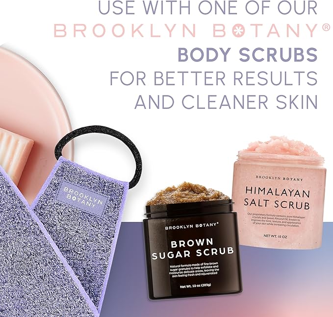 Brooklyn Botany Exfoliating Back Scrubber for Shower and Bath with Handles – Heavy Duty Exfoliating Body Scrubber for Massage and Dead Skin Remover for Body – 32.5” x 5”