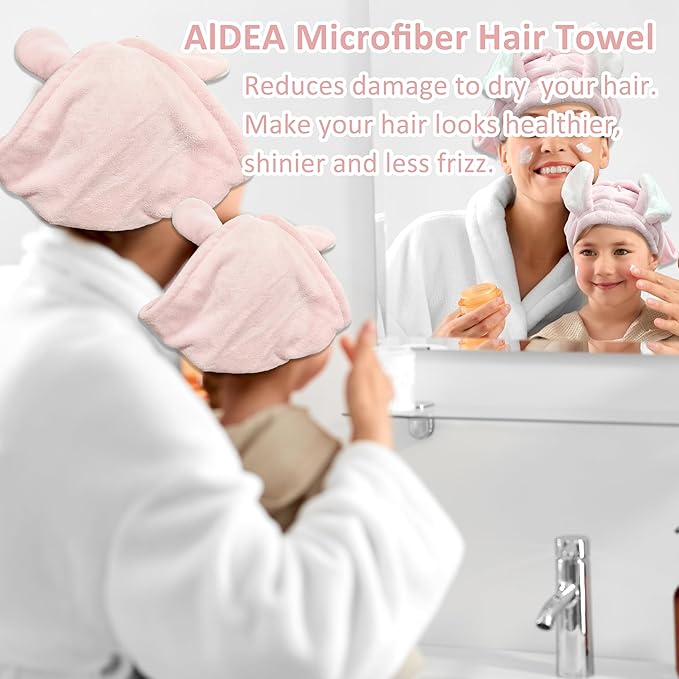 fhgnysm 2 Packs Microfiber Hair Towel, Hair Turbans for Wet Hair, Drying Hair Wrap Towels for Curly Hair Woman Anti Frizz,Head Towel to Dry Hair Quickly(Pink)