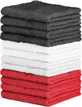 QUBA LINEN 100% Cotton Washcloth Set – Soft, Absorbent Face Towels for Bathroom & Gym Use – Durable & Reusable Wash Cloths - Dark Grey, White & Burgundy, 12x12 Inches, Pack of 12