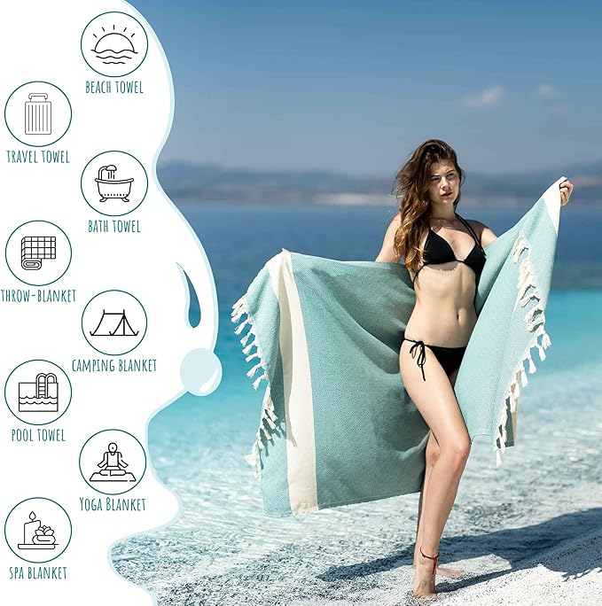 Turkish Beach Towels Oversized Clearance XL 40x71- Sand Free Beach Towel- 100% Cotton Soft Quick Dry Towel- Extra Large Travel and Pool Towels for Adults- Cloud Sandproof, Beach Essentials for Women