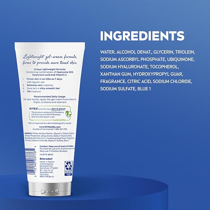 NIVEA Skin Firming & Toning Body Gel Cream with Q10, Hyaluronic Acid and Vitamin C, Mothers Day Gifts, 6.7 Oz Tube