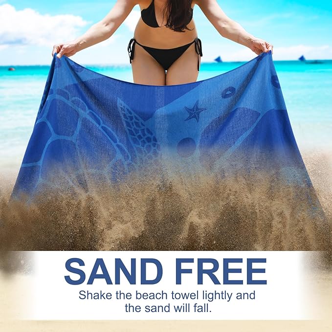 Genovega Oversized Turkish Beach Towel 72"x36" for Adult, Lightweight Quick Dry Bath Pool Swim Blanket, Sand Free with Compact Travel Essentials, Blue Turtle Vacation Cruise Must Haves Clearance