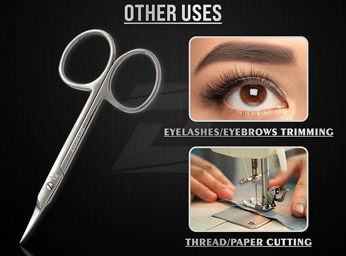 Professional Cuticle Scissors Extra Fine Curved with Precise Pointed Tip - Long Lasting Sharp Nickel Plated for Manicure and Pedicure - German Quality Multipurpose Grooming Scissors