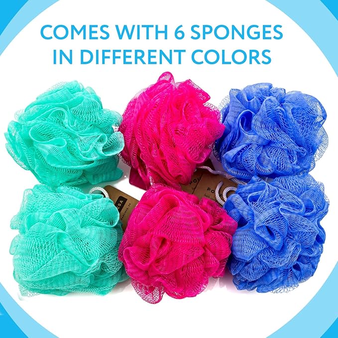 IMPRESA Mesh Bath & Shower Loofah Sponges - 5-Inch - Pack of 6 Gentle Exfoliating Body Scrubber & Bath Pouf - Home & Travel Loofah Pack - Durable Quick-Dry Shower Sponge