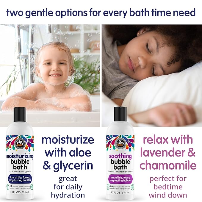 SoCozy Moisturizing Bubble Bath for Kids, Apple & Citrus Scent, with Aloe Vera and Glycerin, 20 FL OZ