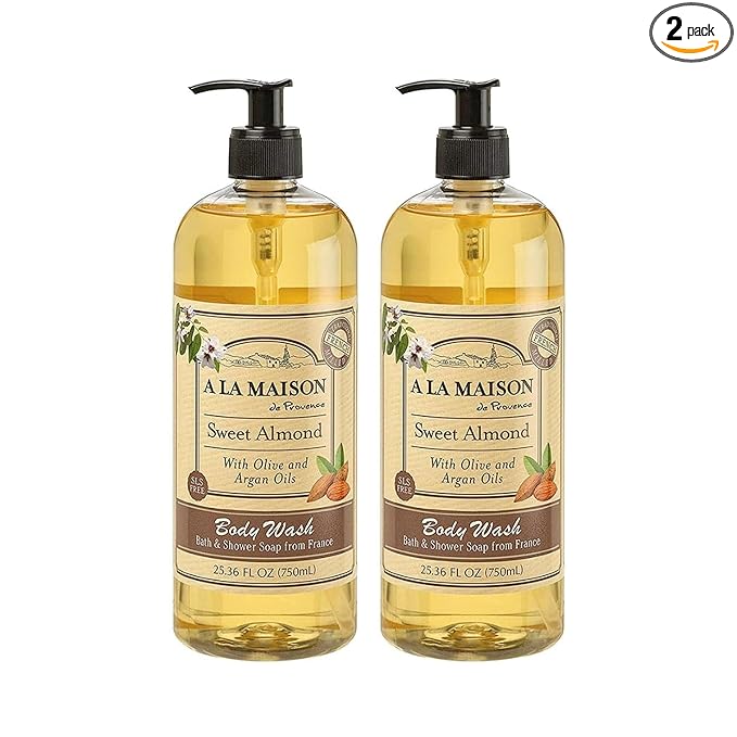 A LA MAISON French Hydrating Liquid Body Wash, Sweet Almond - Natural Body Wash Made with Essential Oils - Biodegradable, Plant-Based, Vegan, Cruelty-Free, Alcohol & Paraben Free (25.36 oz, 2 Pack)