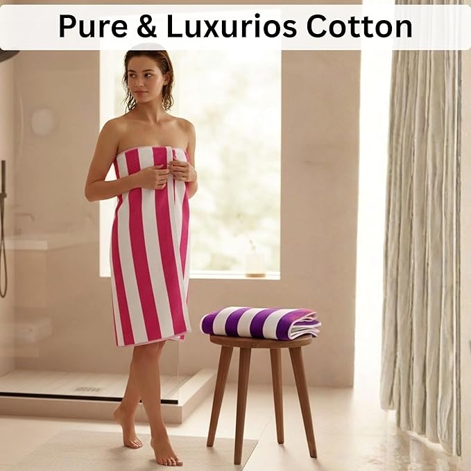 BolBom*S Beach Towels 6 Pack Large 30x60-100% Cotton Beach & Pool Towels Bulk Cabana Stripe - Quick Dry Bath Towel Set for Swim, Beach Essentials, Bathroom, Hot Tub, Yoga, Hotel & Airbnb Guests