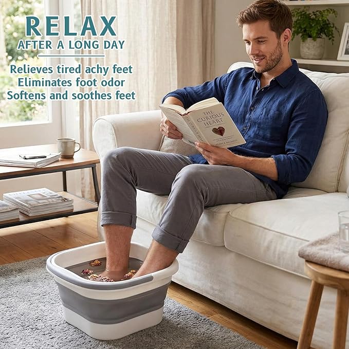 2 Pack Collapsible Foot Bath Plastic Foot Soaking Tub Portable Feet Bucket with Handles and Massage Acupoint for Feet Care Routine Home (Green and White)