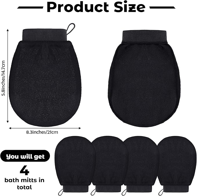 Tatuo 4 Pieces Korean Exfoliating Mitts Deep Exfoliating Gloves Body Scrubber for Bath Shower Dead Skin Remover Keratosis Pilaris