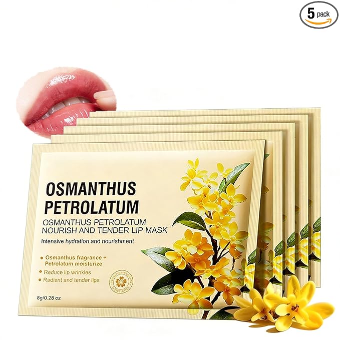 AKARY 5Pcs Osmanthus Nourish and Tender Lip Mask, Hydration Fragrance + Petrolatum Moisturize Crystal Care Gel Pads, Radiant, Tender & Firm, Reduce Lip Wrinkles, Make Your Dry Lips Attractive Sexy (5)