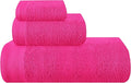 Ultra Soft 3 Pack Cotton Towel Set, Contains a Bath Towels 28x55 inch, a Hand Towels 16x24 inch & a Wash Coths 12x12 inch, Ideal Everyday use, Compact & Lightweight - Hot Pink