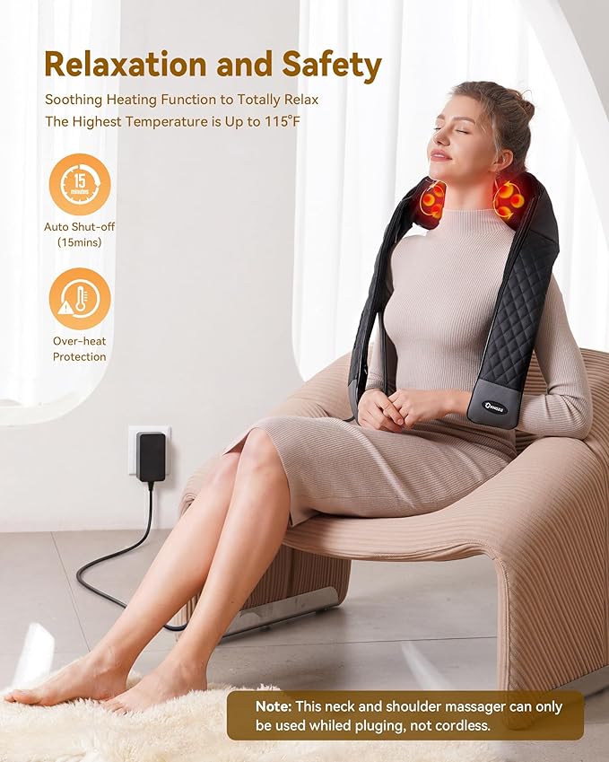 Shiatsu Neck and Back Massager with Heat, Neck and Shoulder Massager, 4D Deep Tissue Kneading Massage for Leg, Full Body Muscle Pain Relief, Ergonomic Design, Ideal Gifts for Women Men, Not Cordless