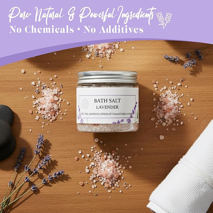 Himalayan Bath Salt with Lavender Petals, Essential Oil & Epsom Salt– 170 Grams, Detox & Wellness