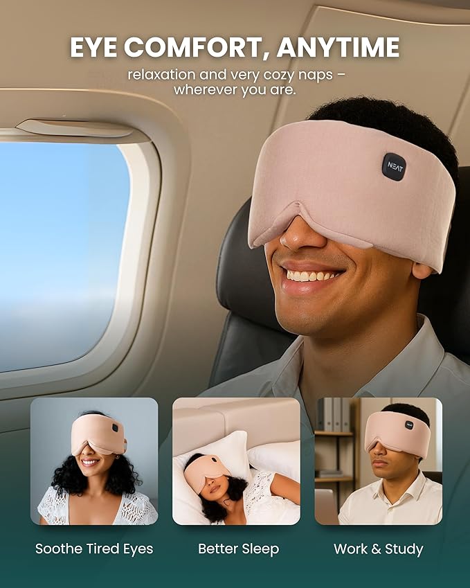 Heated Eye Mask – Cordless Rechargeable Warm Eye Mask with 4 Heat Levels – Completely Blackout Comfort for Sleep & Travel - Mothers Day Gifts Self Care for Mom & Grandma(Black Night)
