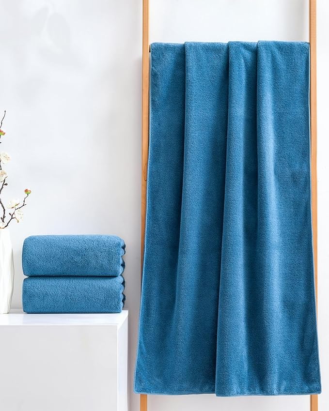 Lumimi Towels 3 Piece Very Soft Microfiber Bath Sheet Towel Set Super Absorbent Light Quick Dry and Durable, 55" L x 27" W, 3 Pack Blue