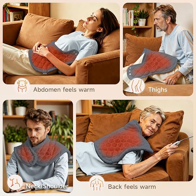 GOTCOZY Heating pad for Neck and Shoulders Pain Relief-Heat Wrap pad with Deep Penetrating Heat, 3H Auto Shut Off, 6 Heat Settings, 22"x23" Size, Ideal Gift for Women, Men, Elderly (Slate Gray)