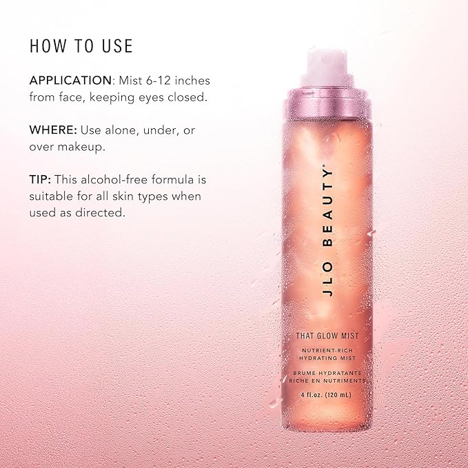 JLO BEAUTY That Glow Mist Hydrating Face Spray – Niacinamide, Hyaluronic Acid & Ceramide Complex – Refreshing Vitamin Mist for Instant Glow & Dewy Skin, 4 oz
