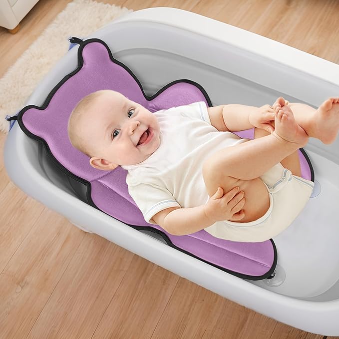 Infant Baby Bath Cushion,Fits Inside Most Baby Bathtubs, Breathable Soft Baby Bath Support Seat,Baby Bath Pad Bath Pillow for Bathtub,Newborn Bath Mat with 4 Suction Cups (Pink)