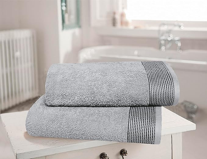 Belizzi Home Ultra Soft 2 Pack Oversized Bath Towel Set 28x55 inches, 100% Cotton Large Bath Towels, Ultra Absorbant Compact Quickdry & Lightweight Towel, Ideal for Gym Travel Camp Pool - Light Grey
