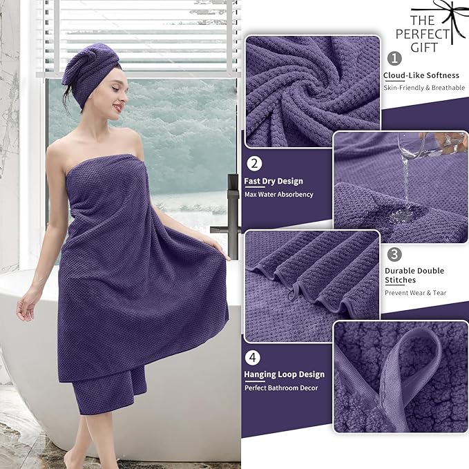 Extra Large Bath Towel Set of 4 (35"x70"),Oversized Bath Sheet Super Soft Highly Absorbent Jumbo Bathroom Towel Set Microfibers Quick Dry Shower Towel for Hotel,Bathroom,Guest,Spa,Gym (Pulm)