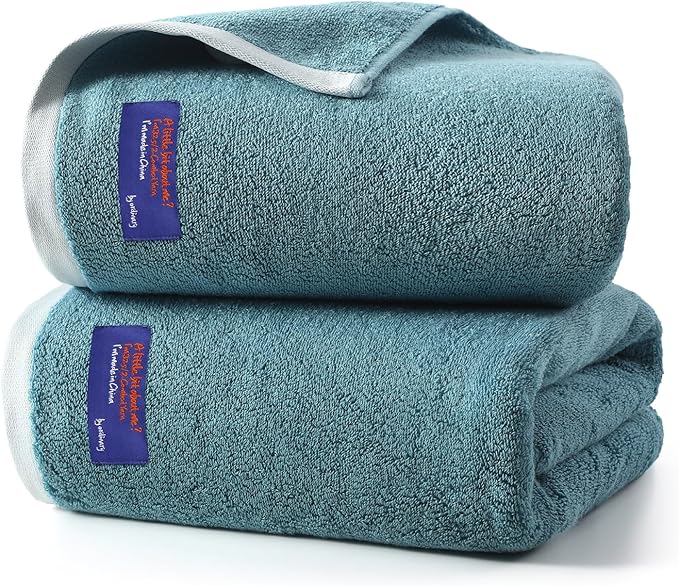 REDKISS 100% Cotton 2 Pack Luxury Bath Towels 27 x 54 Inches, Oversized Bath Towel Set, 600 GSM Ultra Soft Highly Absorbent Quick Drying Towels for Bathroom, Gym, Spa, Hotel, Sky Blue