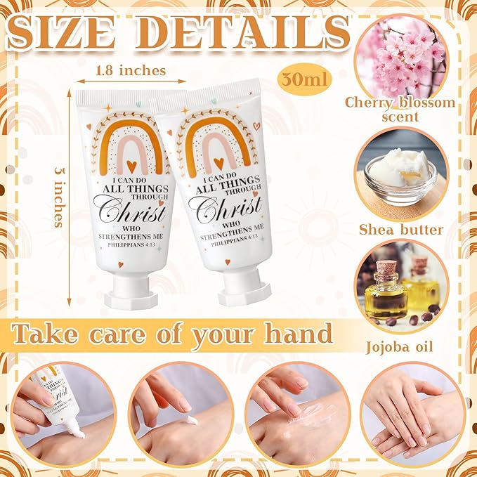 50 Pack Christian Hand Lotion Bulk Gifts for Women Mother's Day Gifts Bible Mini Travel Hand Lotion for Women Church Appreciation(Boho)
