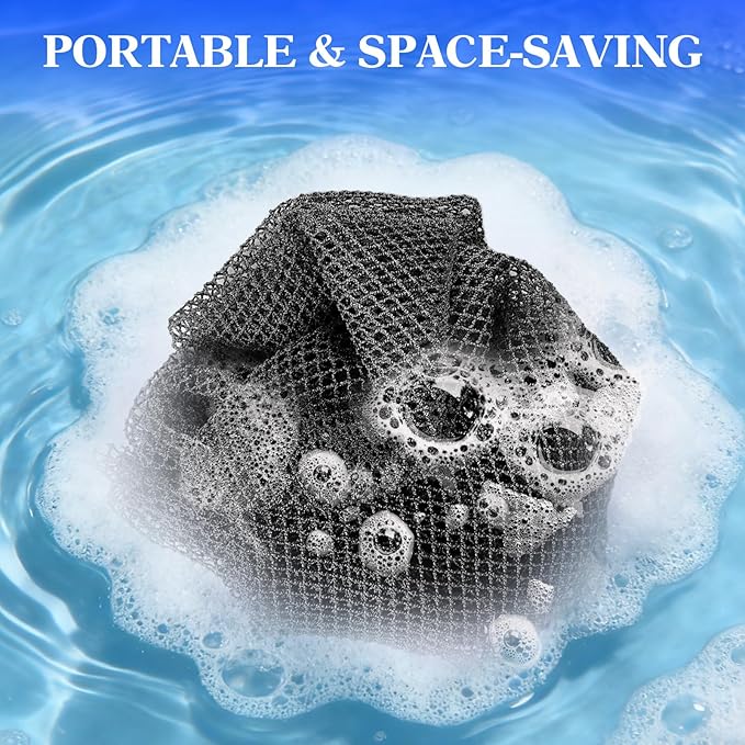African Net Sponge - Deep Exfoliating Body Scrubber - Ultra Long African Net Sponge Reaches All Back Areas, Gently Buffs Away Dry Flaky Skin for a Renewed Feel, Home Spa Experience（Black）