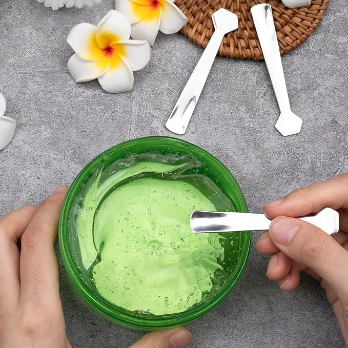 Pndeyo 3pcs Mini Stainless Steel Makeup Spatula, Reusable Cosmetic Cream Spatulas Spoon, Skincare Scoop Applicator Facial Massage Beauty Tools for Mixing and Sampling Face Eye Cream- Silver