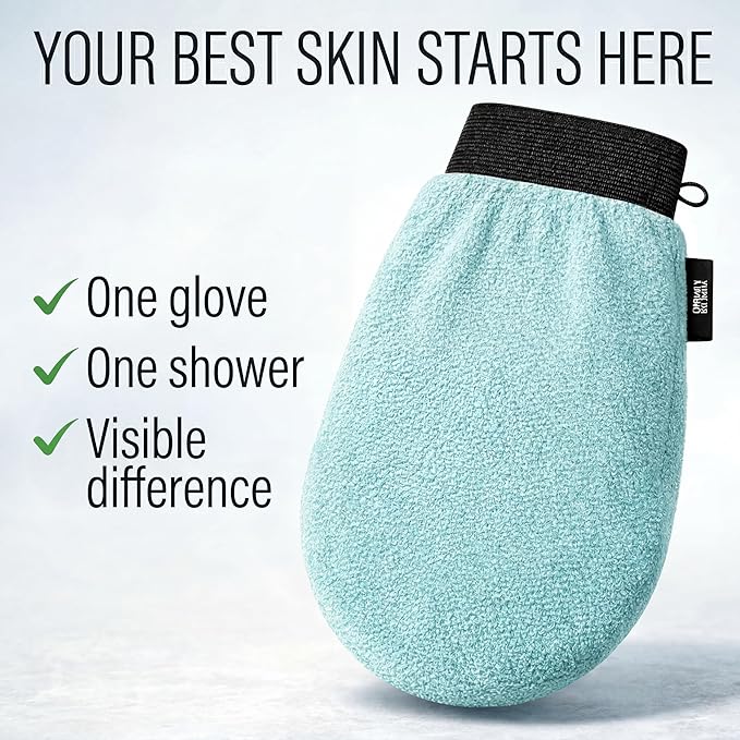 Korean Exfoliating Glove for Shower – Deep Body Scrubber & Face Exfoliator – Shower Gloves – Tan Remover Washcloth, Smooth Skin & Body Exfoliating Mitt – Loofah Wash Cloth Alternative (Pack of 1)