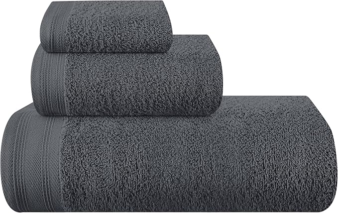 Ultra Soft 3 Pack Cotton Towel Set, Contains a Bath Towels 28x55 inch, a Hand Towels 16x24 inch & a Wash Coths 12x12 inch, Ideal Everyday use, Compact & Lightweight - Charcoal Grey