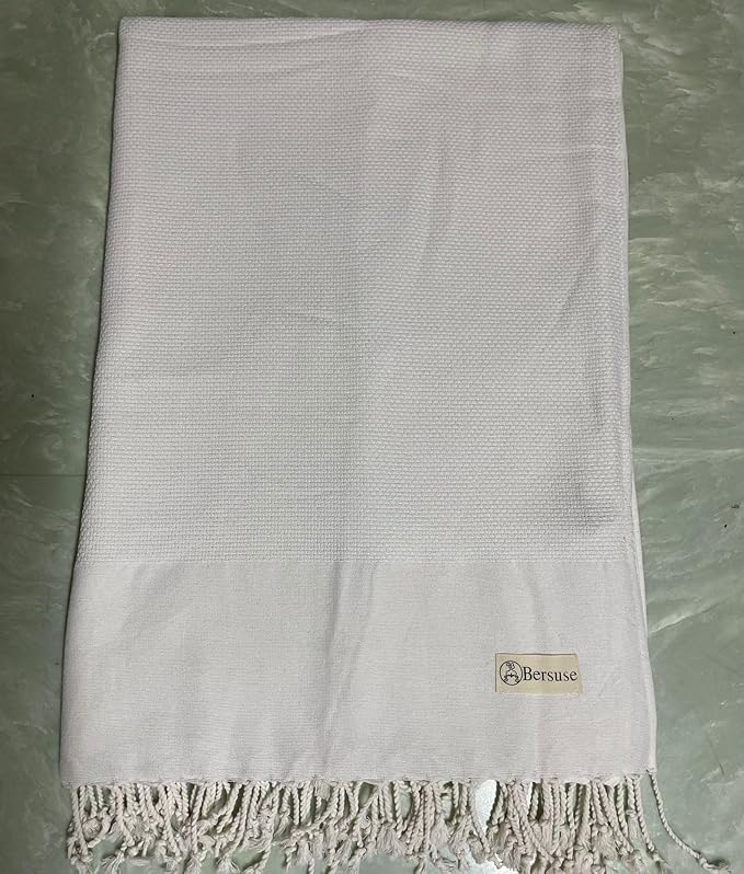 Bersuse 100% Cotton Ventura XL Throw Blanket for Couch - 100% Cotton - 60x90 Inches, White