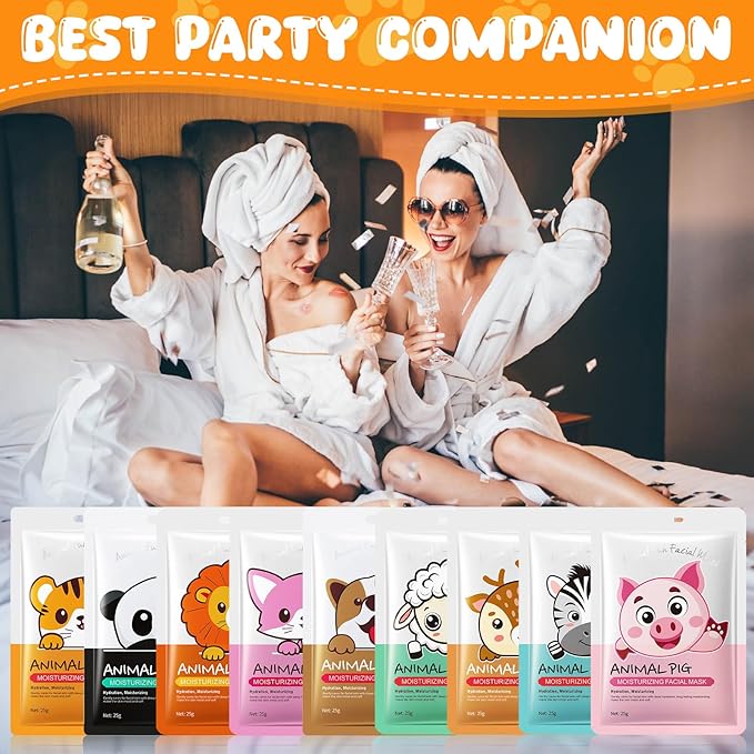 9 Packs Animal Character Facial Masks, Deep Hyrating Spa Masks for All Skin Types, Gift for Kids' Birthady Party, Enjoy Skincare Life, Girl's Night
