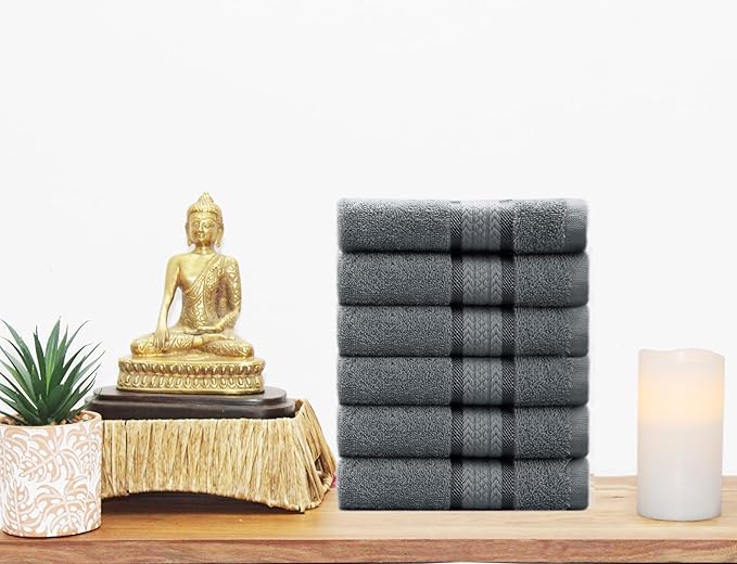 COTTON CRAFT Ultra Soft Hand Towels - 6 Pack 100% Cotton Face Towels - Absorbent Quick Dry Everyday Luxury Hotel Bathroom Kitchen Spa Gym Shower Pool Picnic Dorm - Plush 580 GSM - 16x28 - Charcoal