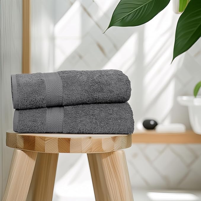 Commercial Bulk Pack of 12 Large Bath Towels – 100% Cotton Terry 24" x 50" – Ideal for Hotels, Salons, Gyms, Spas & Institutional Use – Charcoal Grey