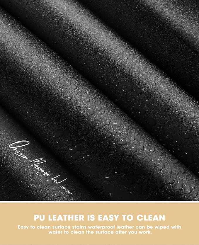 Onism Lash Bed Cover for Eyelash Extensions - Professional 6ft Massage Table Cover with Side Storage Pocket, Waterproof PU Leather & Stretchy Spandex Sides, Wipeable Spa Bed Sheets (Black)